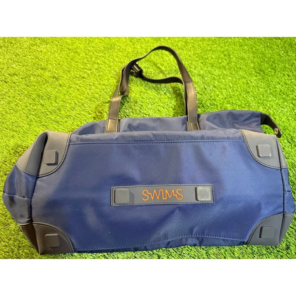 SWIMS Navy Nylon Duffel Bag Weekend‎ Travel Carry On Leather Trim